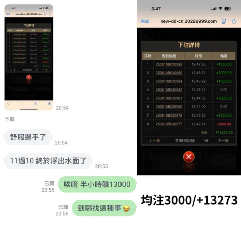 會員反饋 均注3000／+13273 對話截圖